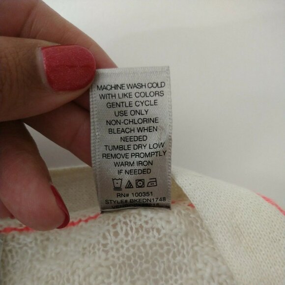 BKE Knit Cardigan Sweater Duster Button Up Women Size XS Cream Pink Pockets - Picture 7 of 7